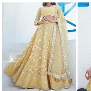 Yellow Mirror Embroidered Georgette Lehenga